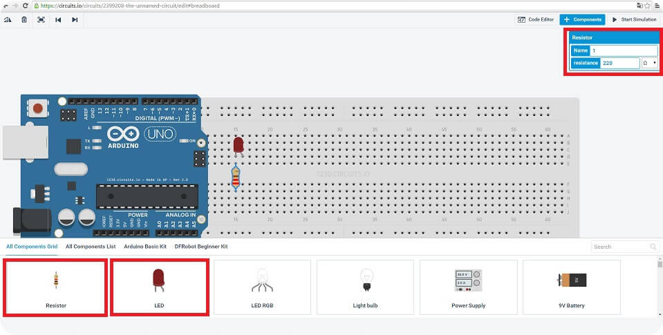 123D Arduino-LED ve Direnc Ekle